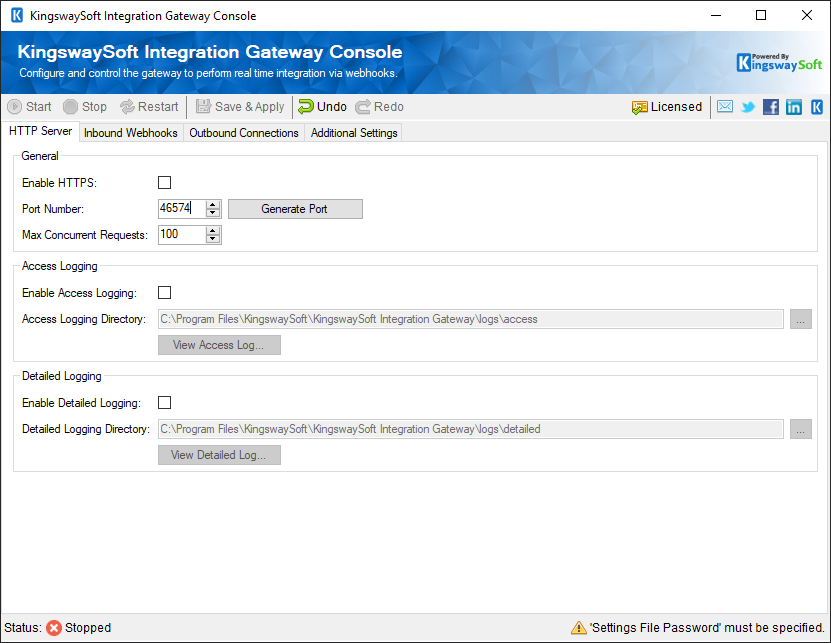 KingswaySoft Integration Gateway Console - HTTP Server